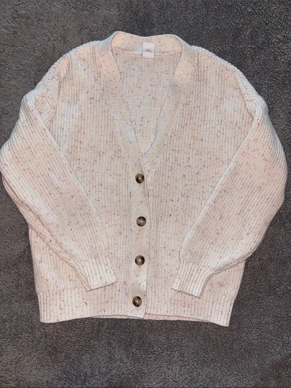 Girls Buttercream & Speckled Button-Front Cardigan